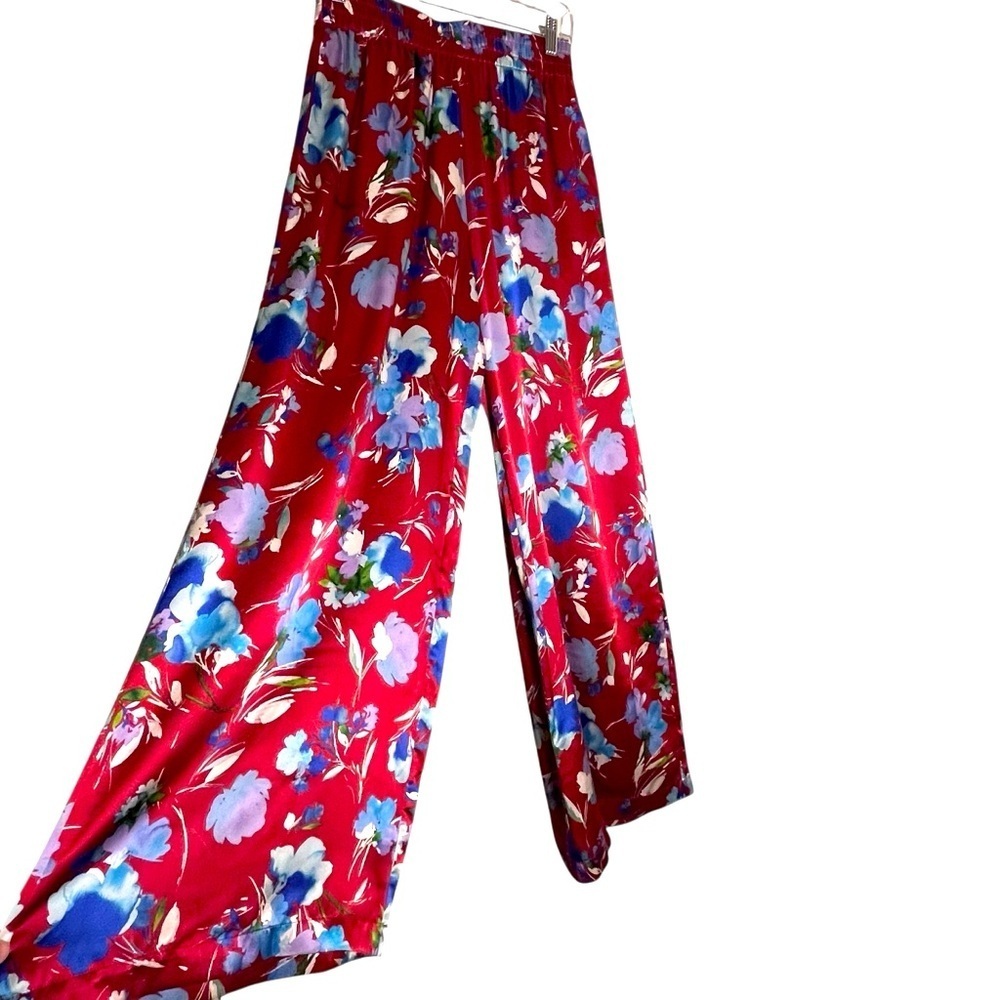Christy Lynn ‘Jade’ Crimson Fleur Silk Wide Leg Elastic Waist Pant Size Small - Picture 5 of 10